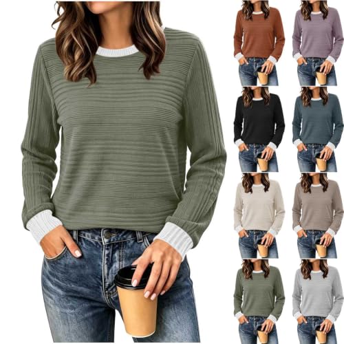 VBTAPA Mock Neck Sweatshirt Fall Sweatshirt Color Block Long Sleeve Tops Trendy Lightweight Casual Loose Fit Tunic Top 2026 Crewneck Cute Shirts Army Green L - image 1