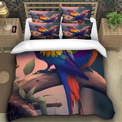 Housse de couette perroquets colorés 3D infroissable avec fermeture éclair lit simple - 5