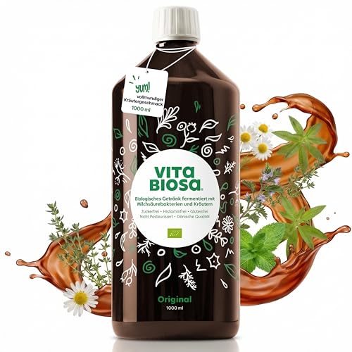 Vita Biosa Kräuter Bio Fermentgetränk 1 L – frisch und sauer – aktiven Milchsäurekulturen und 19 Kräutern aus kontrolliert biologischem Anbau – vegan, zuckerfrei, laktosefrei, Bio-Qualität