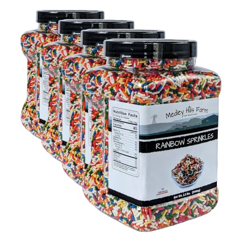 Image of Rainbow sprinkles by Medley Hills farm in Reusable Container 2.2 Lbs. - Great bulk rainbow sprinkles for cake decorating,cookie decorating - brownies and ice cream toppings (Pack of 4)