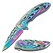 MTech USA MT-A822RB Spring Assist Folding Knife, Rainbow Blade, Rainbow Flame Handle, 4.75-Inch Closed