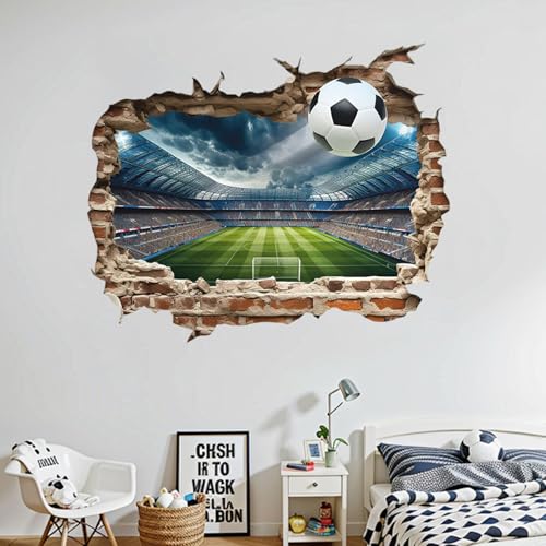 3D Football Sticker Mural, Autocollant Mural Amovible pour Chambre d’Enfant Garçon Fille, Décoration Murale Sport Chambre Ado Salon, Cadeau Déco