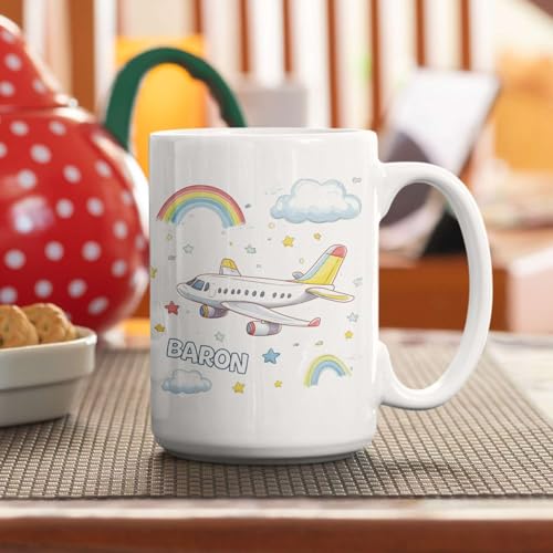 Taza personalizada de cerámica 11oz con avión y arcoíris miniatura 6