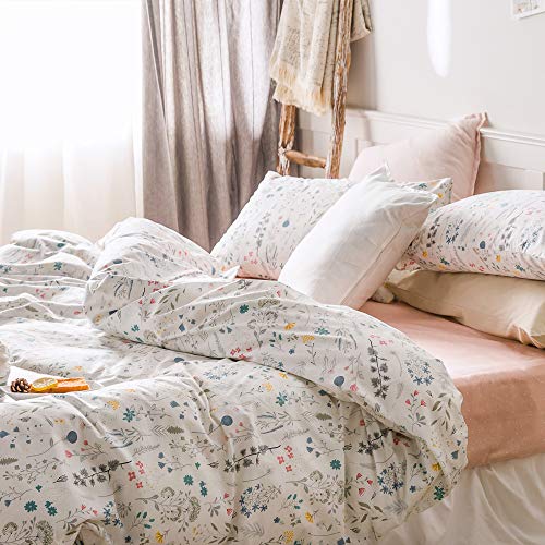 Eavd Reversible Botanical Floral Duvet Cover Queen White Soft 100% Cotton Garden Floral Bedding Set With 2 Pillowcases Chic Shabby Floral Comforter Set For Girls Women With Zipper Closure #TOP3