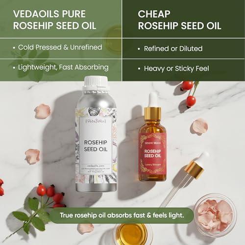 Image of VedaOils Rosehip Seed Oil for Face | 100% Pure Cold Pressed Rosehip Oil for Skin & Face Care | 100ml