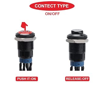 5Pcs 12mm Momentary Red LED Push Button Switch Black Shell with Power Mark LOGO IP65 Waterproof Push Button Switch SPST 2Position ON OFFwith Pre-Wiring for Car Marine Boat Truck Equipment