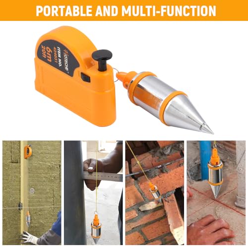 Hoteche 6M Magnetischer Senklot Lot, 6M Linie, 400g Pendelgewicht, Gelbe ABS-Linienbox, 2000 Gauss NdFeB Magnet, TPR & ABS Gelbe Kunststoffteile, Profi-Lotstring Mit Feststellschraube.