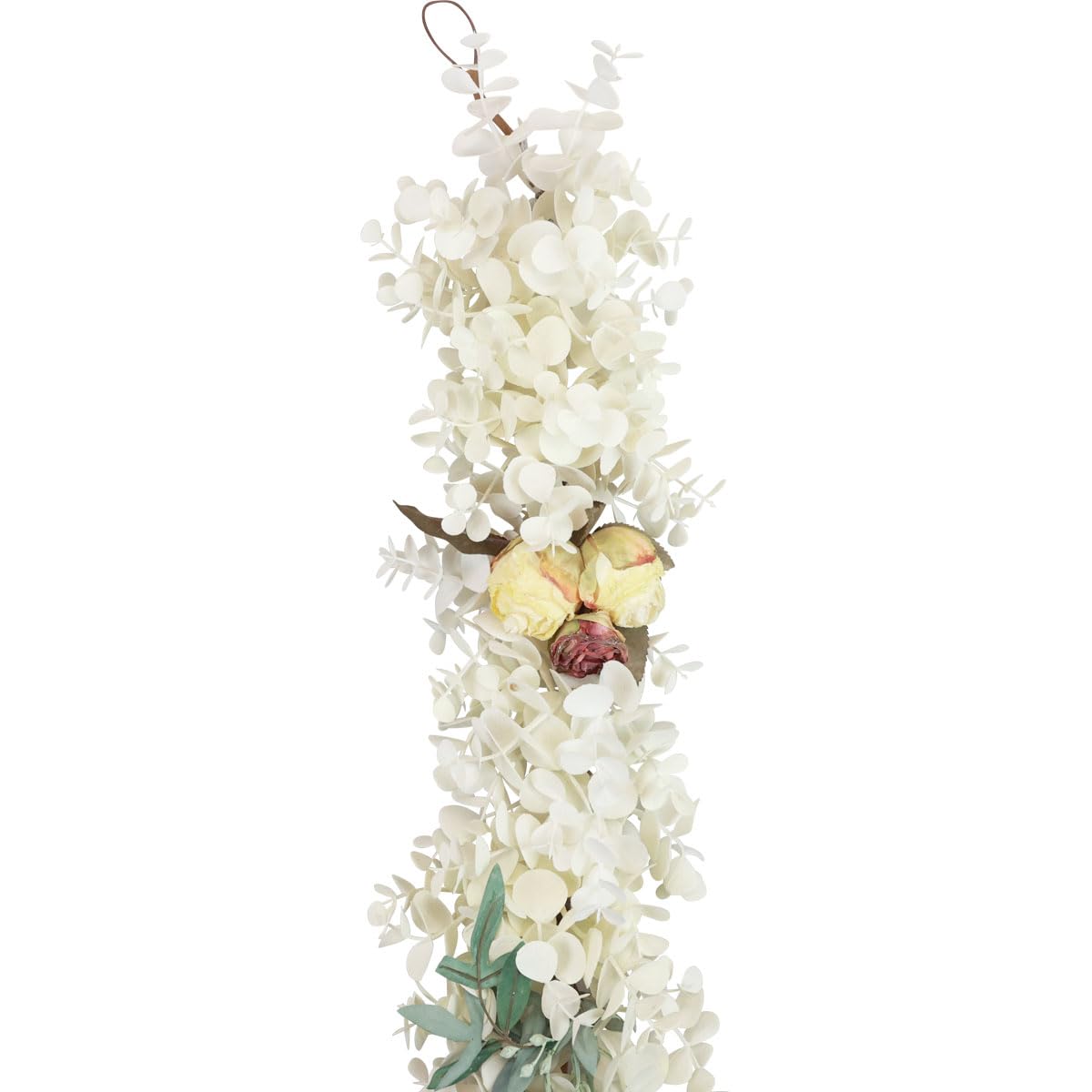 Viana Künstliche Eukalyptus-Rosen-Girlande in Dry Optik, Hochzeitsdeko, Vintage Weiß-170cm