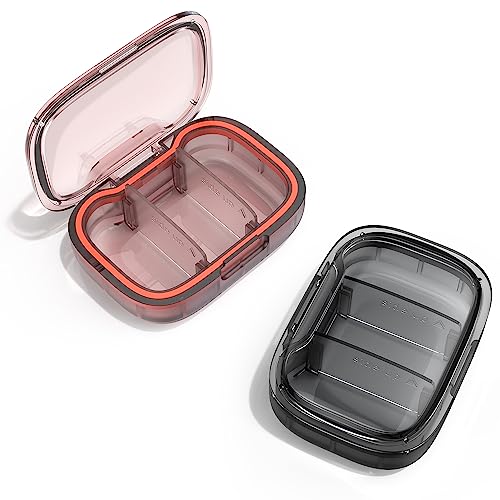 Image of 2 Pack 3 Compartment Small Pill Box, Moisture Proof Pill Case, Travel Pill Organizer for Pocket Purse, Daily Portable Medicine Vitamin Box, Fish Oil Box, Supplement Box (Black+Orange)