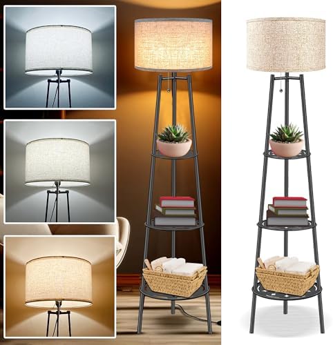 Floor Lamp with Shelves, Modern Standing Lamp with 3 Color Temper...