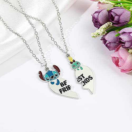 Feimeng Jewelry Cartoon Cute Stitch Scrump Necklaces - 2Pcs Silver Color Anime Love Stitch Best Friends Charm Pendant Choker, Bff Gifts #TOP6