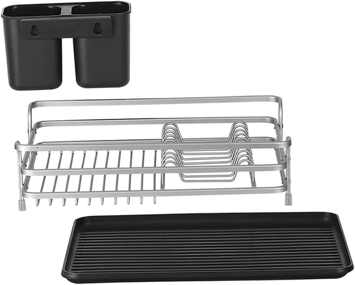 NUOBESTY Dish Drainer Rack Over Sink Silver Stainless Steel Drying Dish Rack with Removable Cutlery Holder for Kitchen Countertop Organization