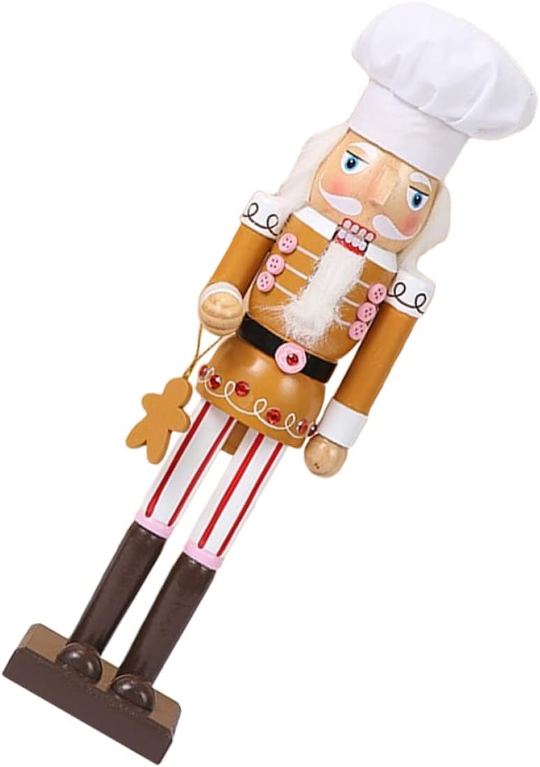 VOSAREA Wooden Nutcracker Figurine Holiday Chef Decoration for Christmas Tabletop Festive Xmas Desktop Decor Adorable Ornament for Boys and Girls and Families