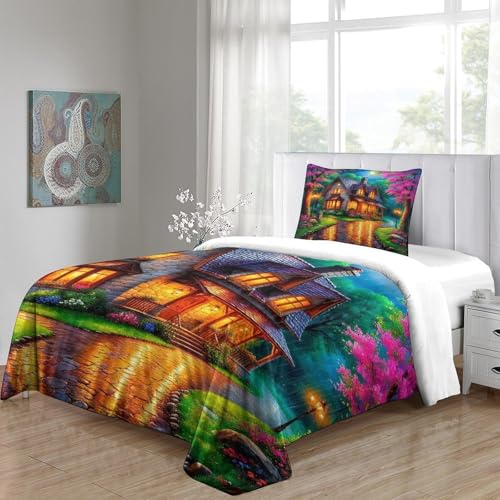 Housse de couette microfibre confort 135x200 cm avec impression paysage 3D haute définition - 5