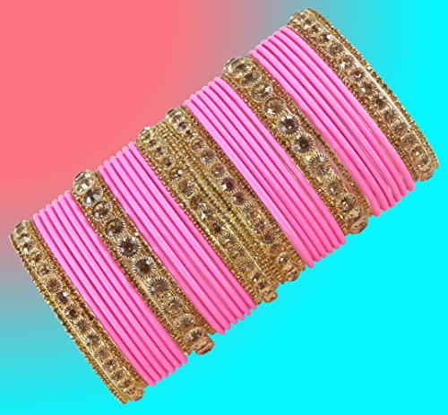 Image of NMII Non-Precious Metal Base Metal and Studded Zircon Gemstone and Matte Finish Worked Bangle set for Women /Girls