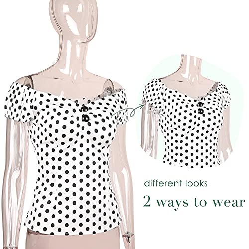 Image of YARN & INK Women's Rockabilly Tops 1950s Pinup Shirt Casual Off Shoulder Vintage Blouse