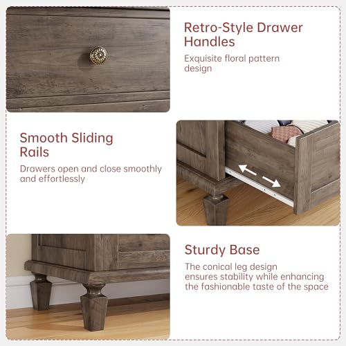 Garvee 47" Tall Dresser for Bedroom, Vintage 6 Drawer Dresser with Carved Handles and Tapered Legs Design, Wood Chests of Drawers with Large Capacity Storage, Grey - image 2