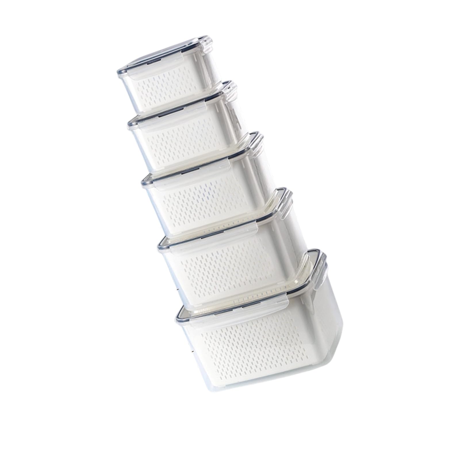 Fridge Produce Organizer Containers Removable Basket Design Rectangular PP Storage Boxes for Washed Vegetables Ingredients Produce Keeper Bin Drain Colander Box Fruit Vegetable Organizer Fridge Shelf