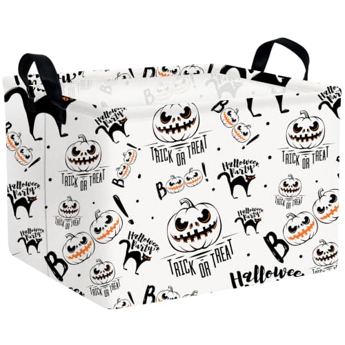 Large Halloween Themed Candy Gift Boo Basket for Kids Baby Personalized Adults Storage Bin Fall Decor(Black Cat Pumpkin)