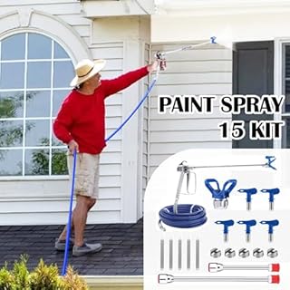 Pistola Spruzzo Vernice, 15 Pezzi Pistola a Spruzzo per Verniciare Airless e Tubo Flessibile Kit con 5 Ugelli, Filtri, Tubo Flessibile, Aste di Prolunga