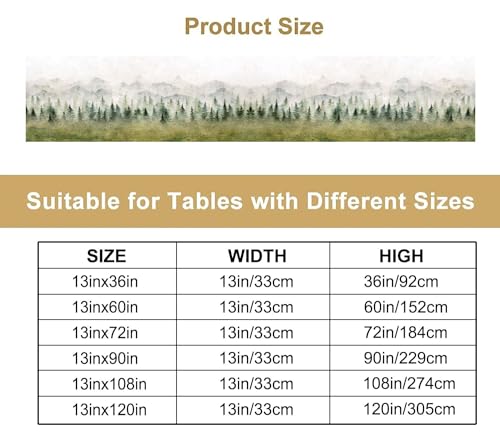 Image of Watercolor Forest Table Runner,Watercolor Woodland Forest Mountains Rustic Dining Table Ruuner Home Kitchen Party Living Room Table Decoration 13x108 inch