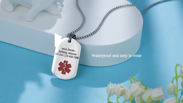 LanM Stainless Steel Medical ID Tag Necklace for Men & Women