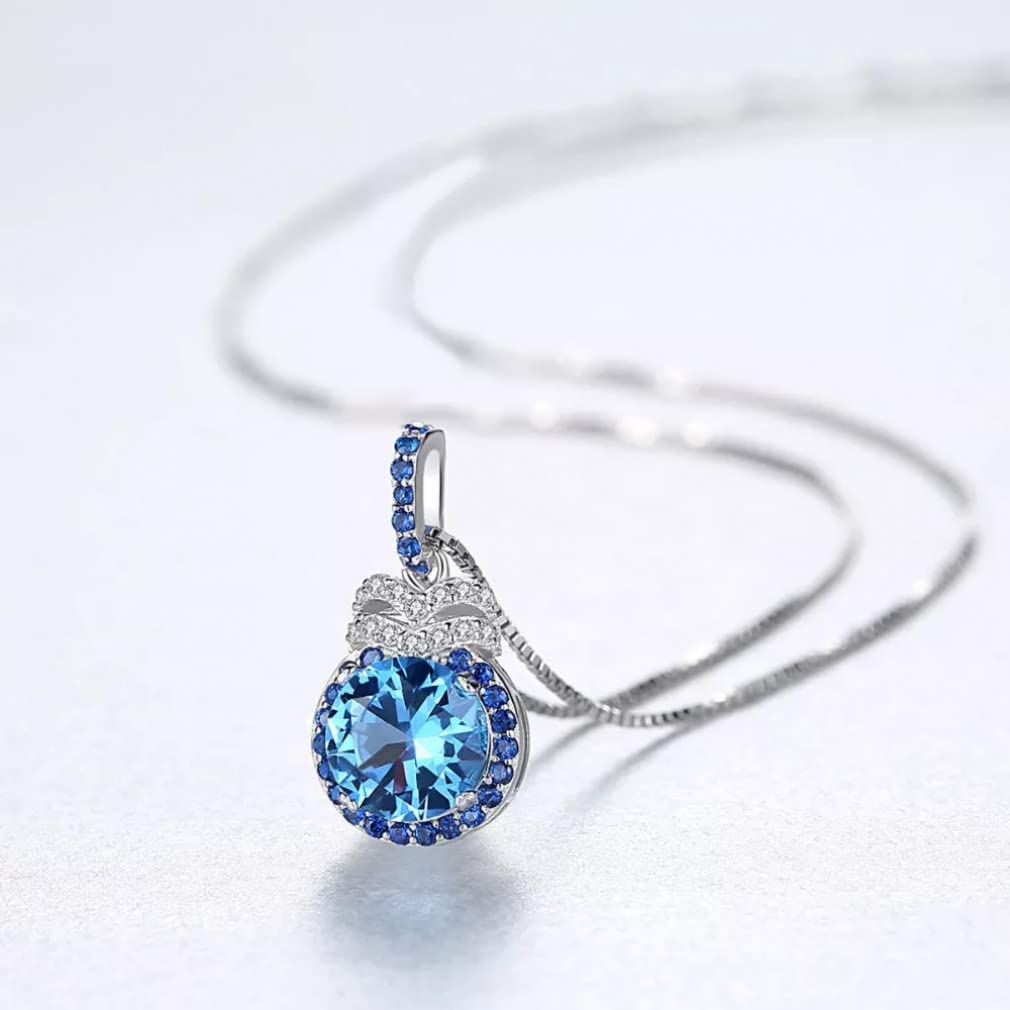 7 mm Blauer Topas Anhänger Halskette für Frauen Kette Edelstein Halskette Femme Hochzeit 925 Silber Schmuck Geschenke