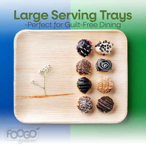 FOOGO Green 10 Einweg Palmblatt Serviertabletts, Groß 30x25 cm, Für Platten, Vorspeisen, Hochzeiten, Charcuterie, Umweltfreundlich, Biologisch Abbaubar, Holzähnliche Tabletts Für Warmes Essen