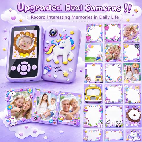 Image of Brand Conquer Kids Mobile with Digital Camera 2.4 inch IPS Screen, 1080P HD Video, 40MP Photo, Flash Light, 6 Games, MP3 Player, Type-C Port, 32GB Expandable, Silicone Cover with Rope & Cable (Purple)