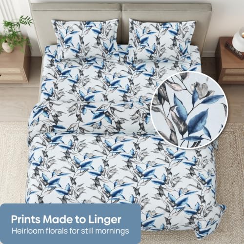 Image of Haus & Kinder Double Bed Bedsheet for Queen Size Bed with 2 Pillow Covers 90 Inch x 100 Inch | Premium Soft & Silky Pure Cotton 144 TC Flat Double Bedsheet | Florence Grove Blue
