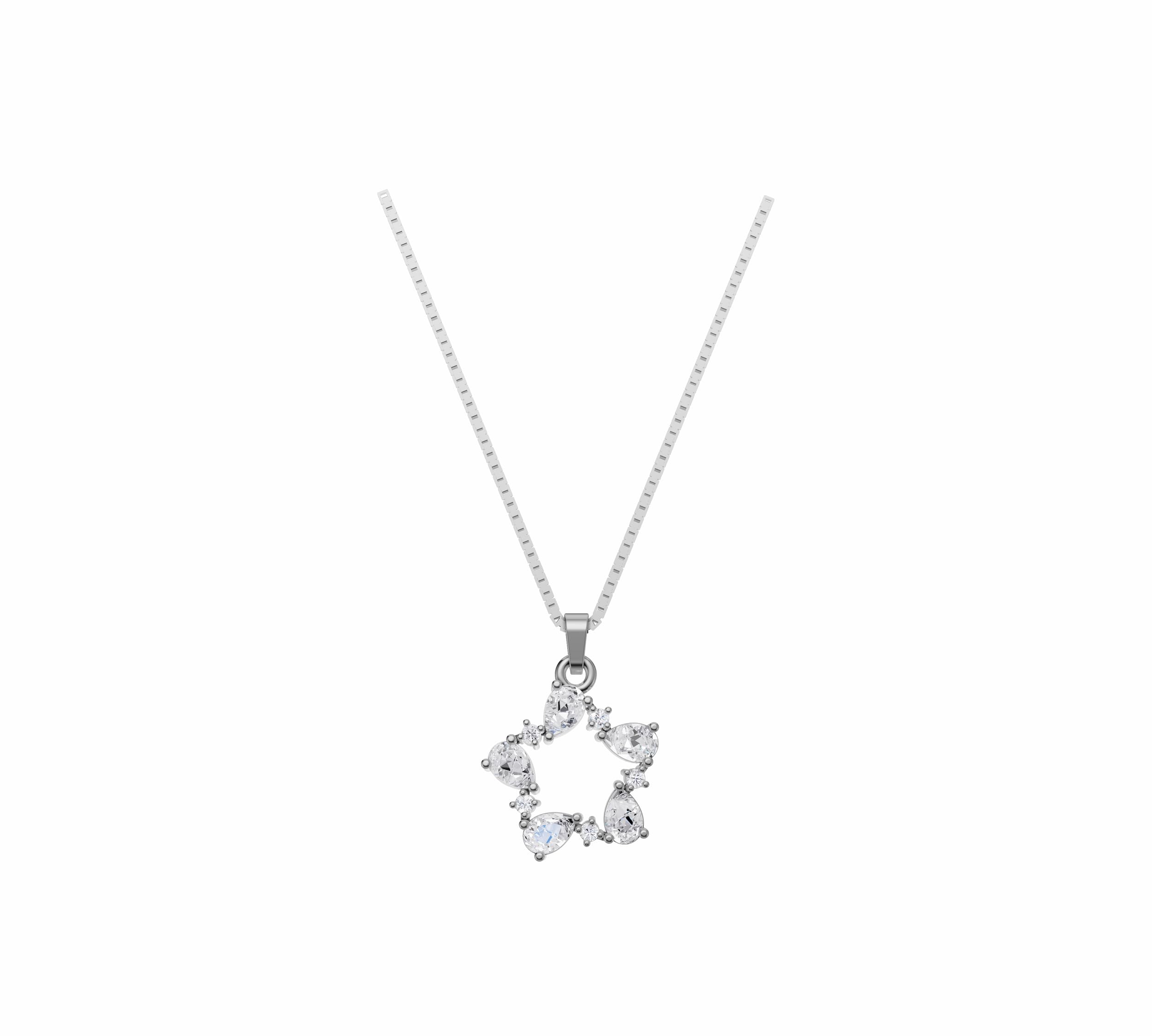 nishav jewellers 925 Sterling Silver Pear Star Cluster Necklace N63-picture-19