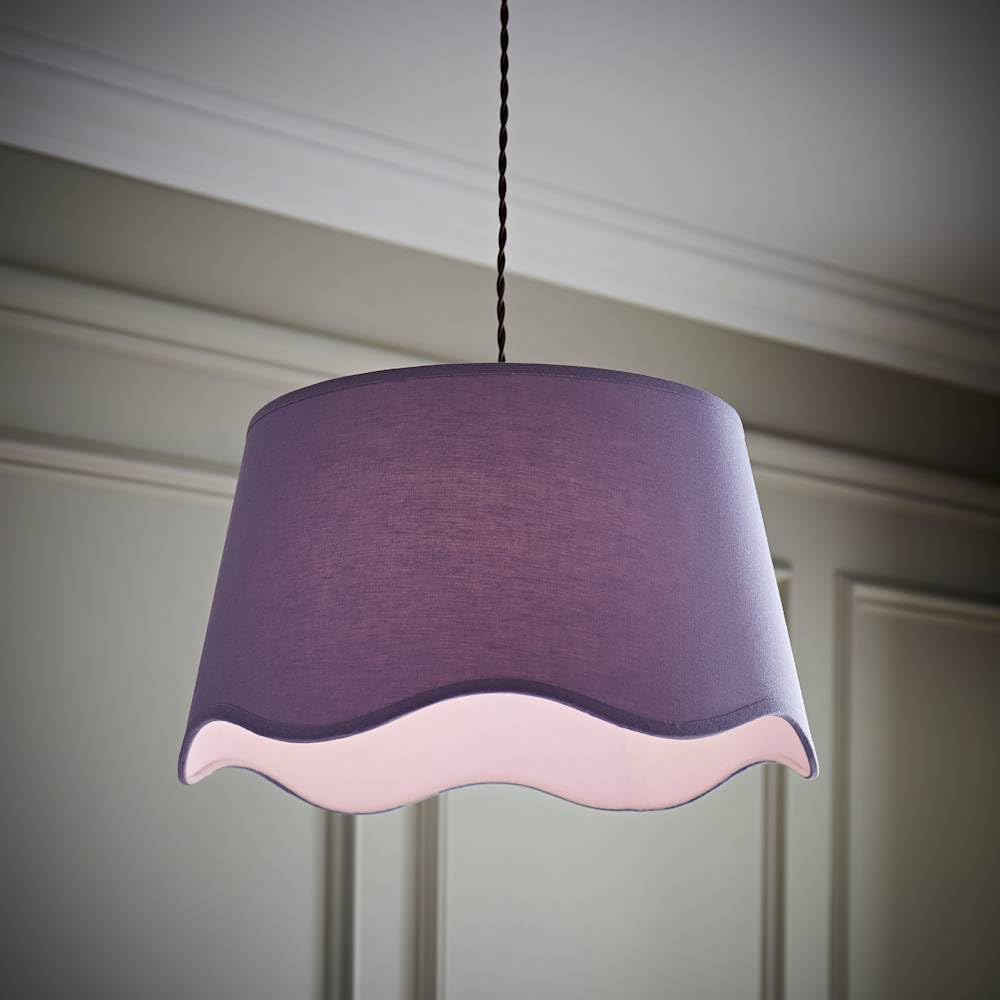 Valuelights Unisex Lilac Mabel Linen Large 30Cm Scallop Edge With Trim Lamp Shade With Bulb In