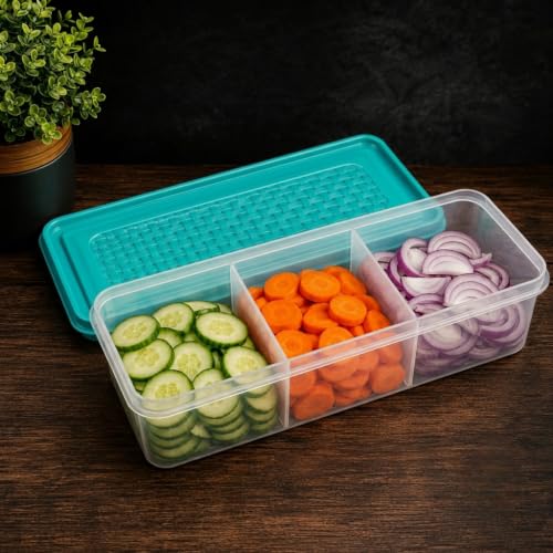 Image of MAGIC SPOON Multipurpose 3 Section Storage Container | Spice Box, Pickle Jar, Fridge Organizer, Dry Fruit, Vegetable & Kitchen Storage Container- Combo Pack (2000ml X 2) (AQUA-BLACK)