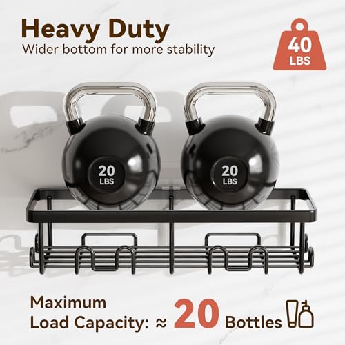 Image of YASONIC Shower Caddy Adhesive, 100% Rustproof Shower Organizer, Large Capacity Shower Shelves for Inside Shower, No Drill Shower Storage for Home (2 Pack Black)