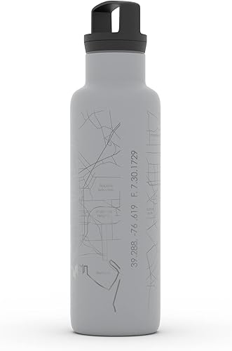 Miniatura 52 de Well Told Botella de agua aislada con mapa Chicago Illinois, grabado de acero inoxidable (21 onzas, gris muelle) botella aislada de mapa