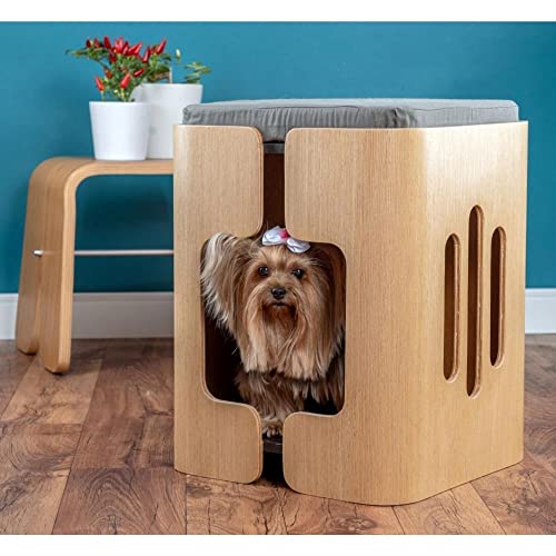 Casinha Retangular Banco Para Pet Bangkok Wood4pet Madeira/cinza