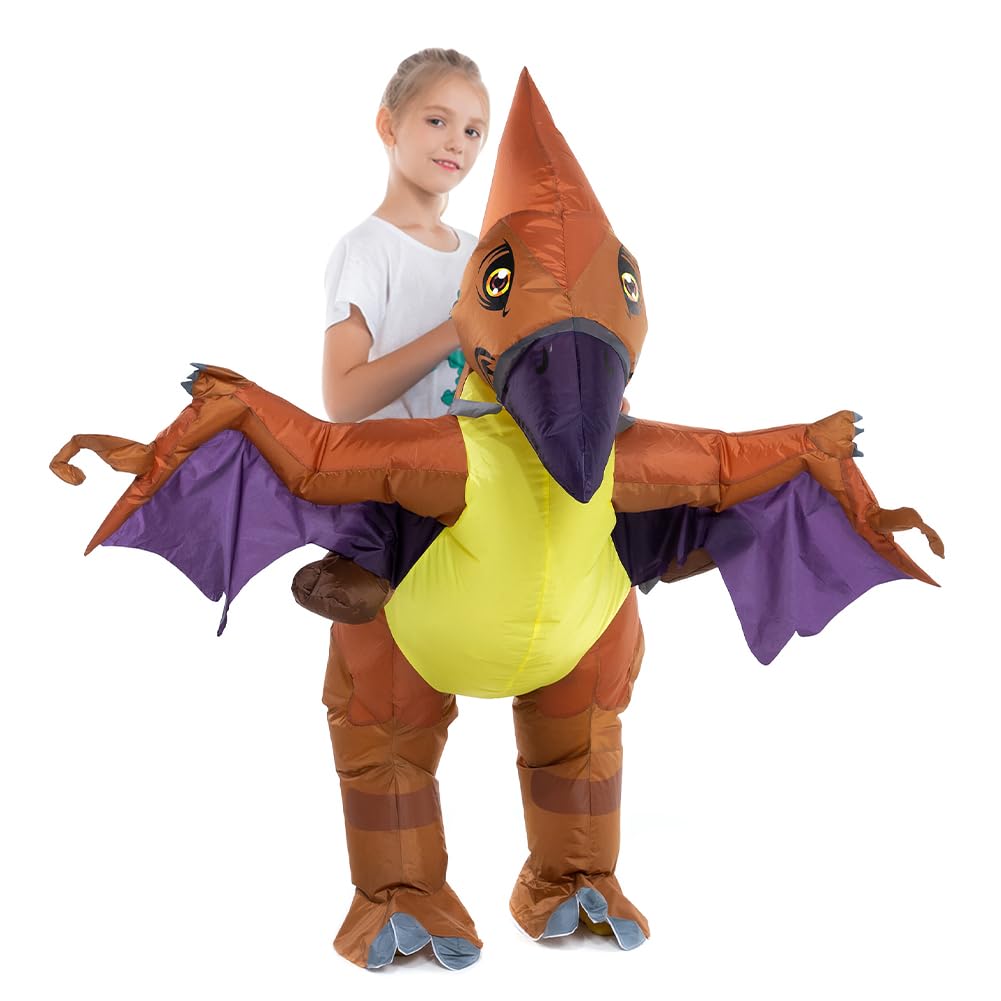 HSCTEK Child Inflatable Ride on Dinosaur Costume, T-rex, Velociraptor, Triceratops, Dilophosaurus, Pteranodon, Carnotaurus