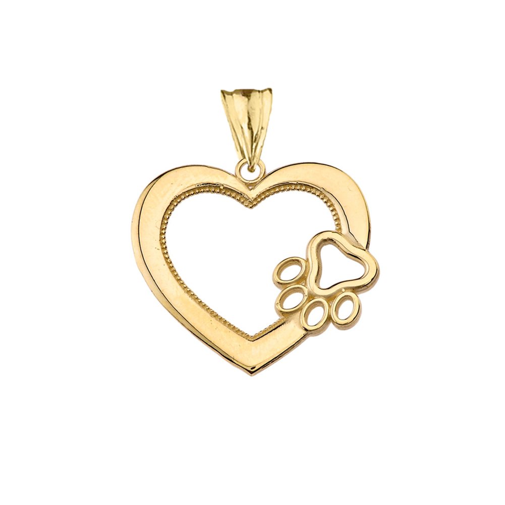 Dazzling 10k Yellow Gold Open Heart Dog Paw Print Charm Pendant