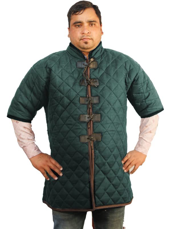 THE MEDIEVALS Gambeson Thick Padded Half Sleeves Quilted Jacket Historical Costumes for rennaissance Dress Green