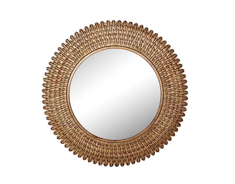 Miroir rond plumes métal doré 76cm pour habiller un grand mur vide