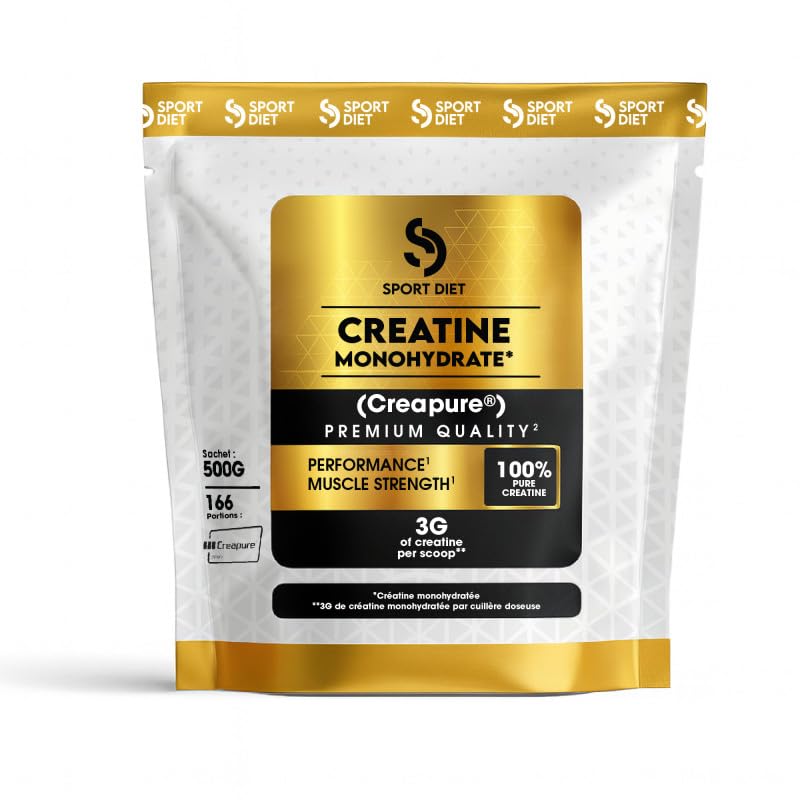 CRÉATINE MONOHYDRATE CREAPURE – Poudre Ultra-Pure 500g – 3g par Portion – Puissance, Explosivité, Performance – Sans Impuretés – Idéal Musculation, Cross-Training, Sports Intenses – SportDiet