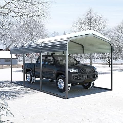 MUPATER Outdoor Carport Canopy 10' x 15', Metal Carport Tent Heavy Duty, Garage Car Shelter Shade with Metal Roof, Frame and Bolts for Car, Truck and Boat, Grey Cover