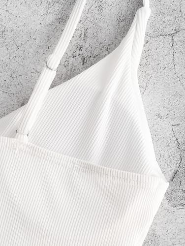 ZAFUL Women's V Neck Tankini Top Ribbed Adjustable Spaghetti Straps Bikini Top Bathing Suit Swim Tops4