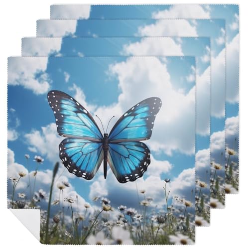 Servilletas de Tela Azul con Mariposas y Nubes 4 unidades miniatura 1
