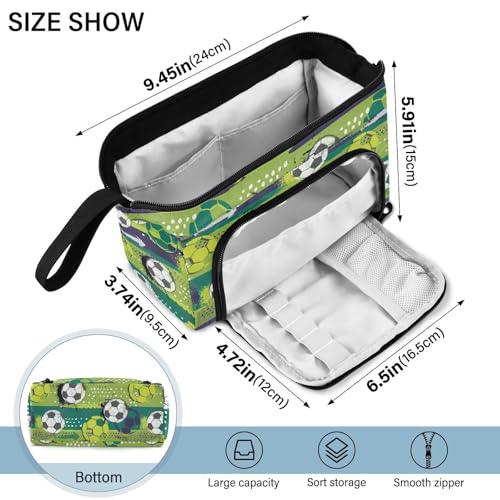 Image of Ball Soccer Green Print Pencil Case Pouch Big Capacity Pencil Bag Box Organizer Pen Case with Compartmens Stationery Organizer for Girls Boys Women School College Office