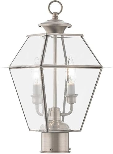 Livex 2284-91 - Farol transitorio de dos luces para exteriores de Westover Collection en Pwt, Nckl, BS, Slvr. acabado, 9.00 pulgadas, níquel disponible en Yaxa El Salvador