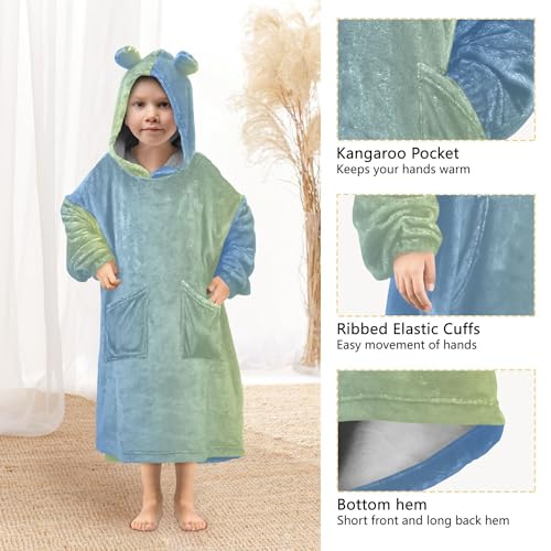 Wearable Blanket for Kids Ombre Girls Warm Comfy Fleece Blue Yellow Gradient Boys Oversized Hooded Sweatshirt M3