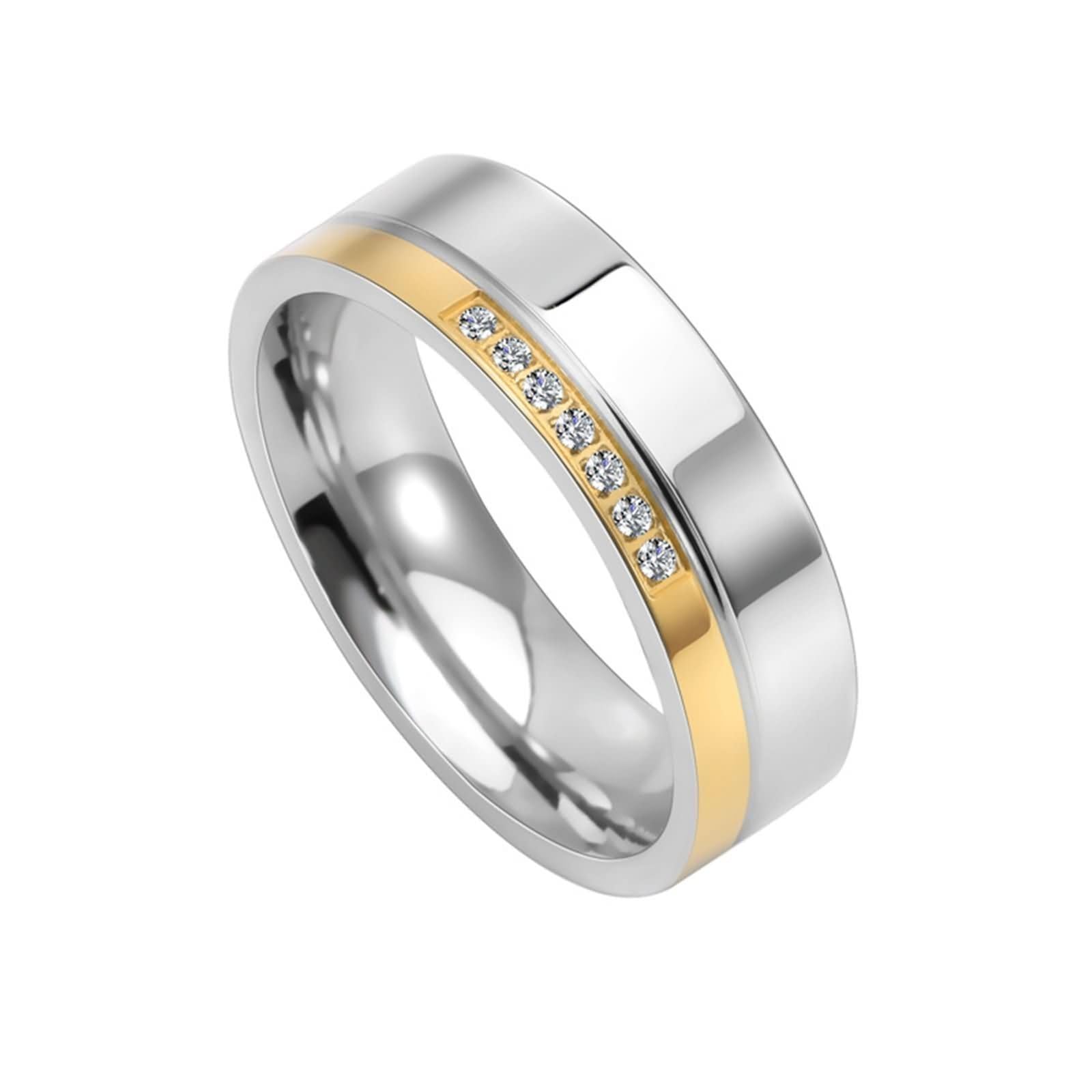 Beydodo Anillos Hombre y Mujer Plata,Anillo con Grabado Anillos de Compromiso Pareja Redondo Pulido 6MM con Circonita Anillos de Pareja Acero Inoxidable