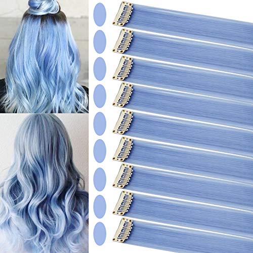Sararhy Colored Hair Extensions Clip In Holiday Party Highlights 21 Inch Straight Synthetic Blue Hairpieces For Girls Women Girls Hair Accessories 16 Pcs (Azure Blue) #TOP1