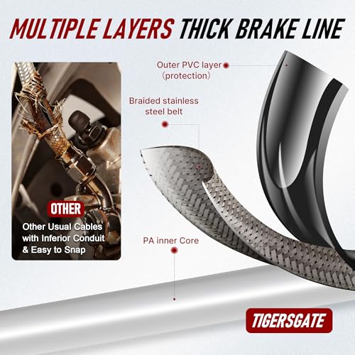 Image of 48.9 inch Total Length Dyna Softail Front Brake Line Hydraulic Hose Black Vinyl Steel Braided for 1996-2006 Some Dynas 16 inch bar, 2007-2017 Dyna 12 inch Bar, 2000-2015 Softail 12 inch Bar